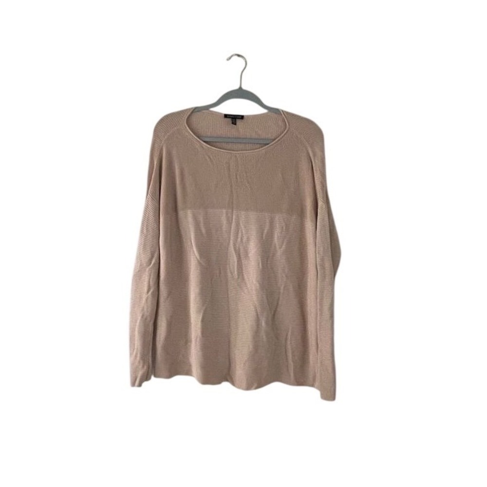 Eileen Fisher Pink Tencel Ribbed Scoop Neck Mixed‎ Stitch Sweater Large